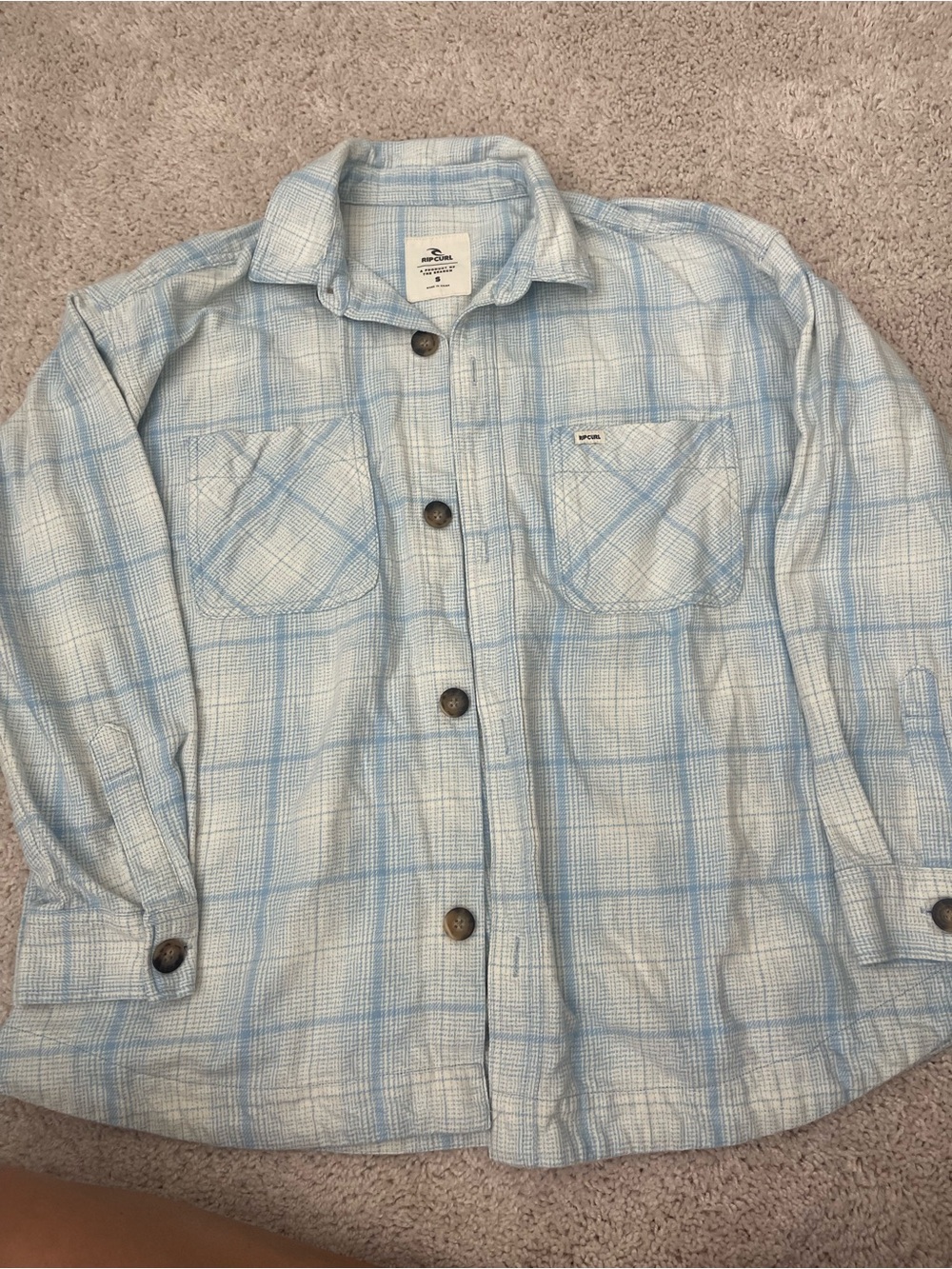 Rip Curl Light Blue and White Plaid Shirt